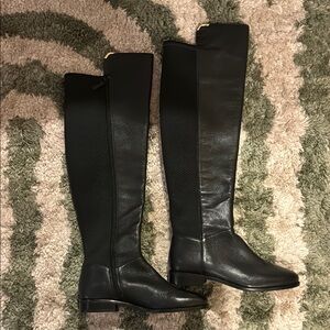 Cole Haan Black Over the Knee Boots with Flat Design and Rounded Toe